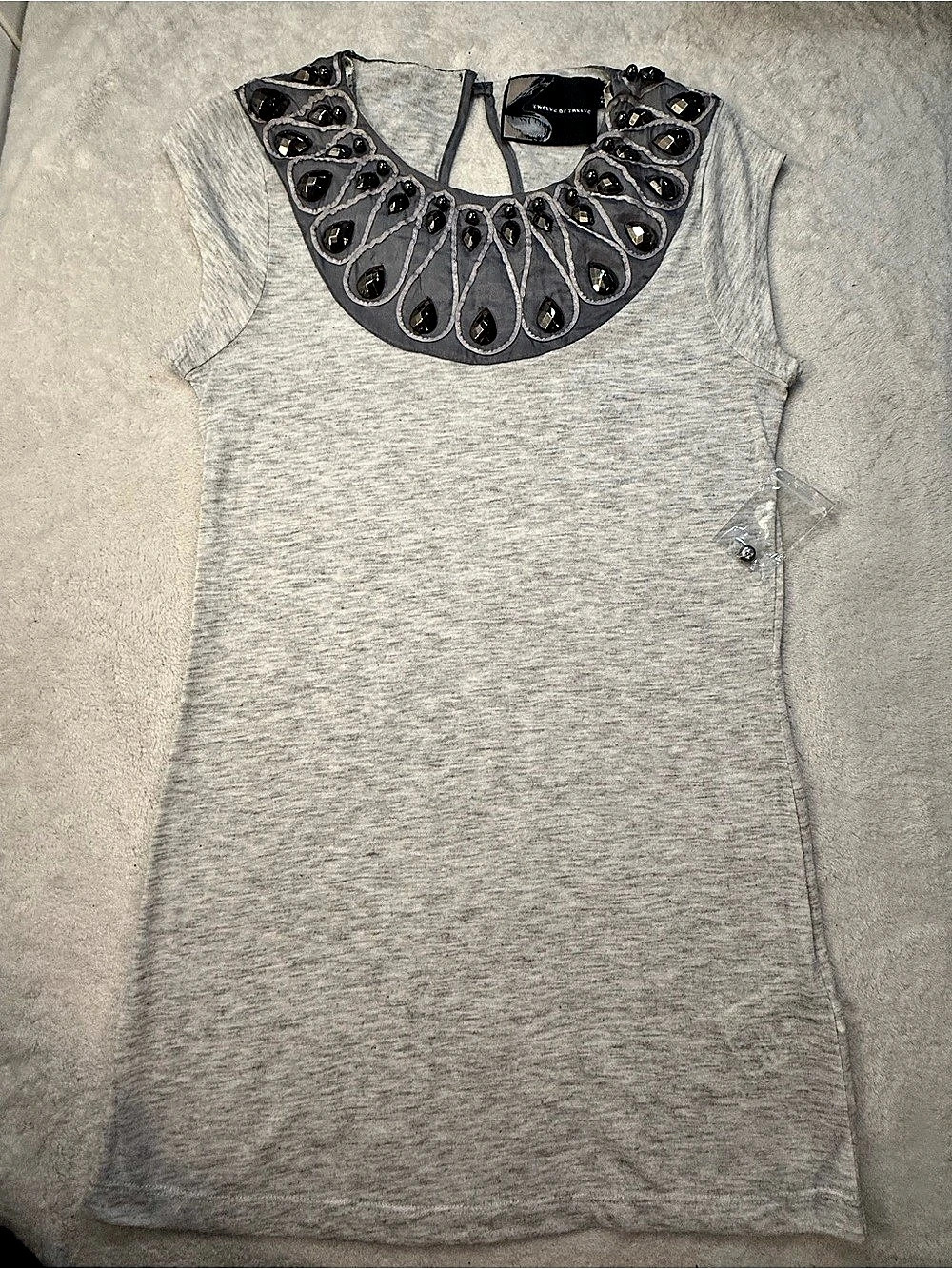 Twelve by Twelve Embellished Neckline Gray Size XS